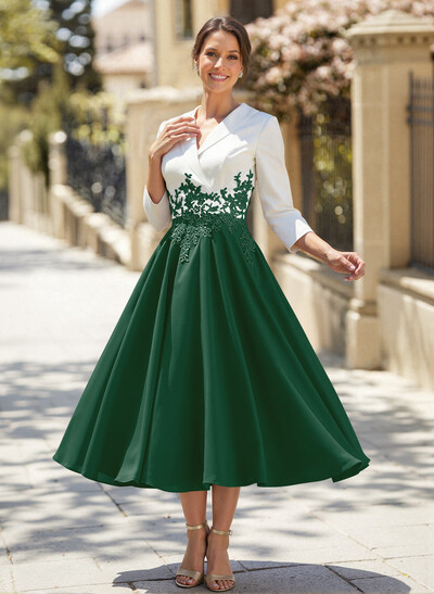 A-Line V-Neck 3/4 Sleeves Chiffon/Lace Mother Of The Bride Dresses