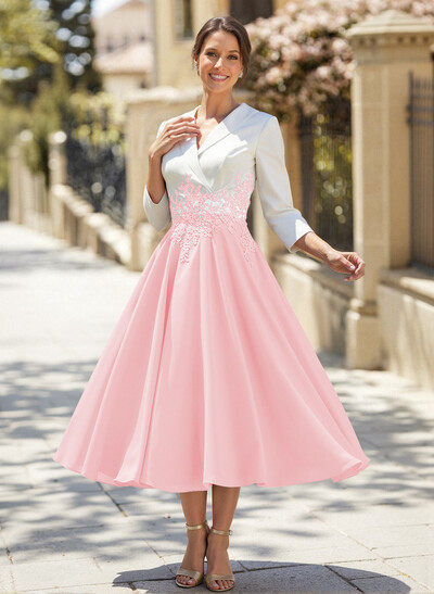 A-Line V-Neck 3/4 Sleeves Chiffon/Lace Mother Of The Bride Dresses