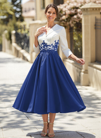 A-Line V-Neck 3/4 Sleeves Chiffon/Lace Mother Of The Bride Dresses