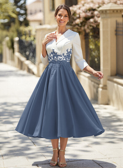 A-Line V-Neck 3/4 Sleeves Chiffon/Lace Mother Of The Bride Dresses