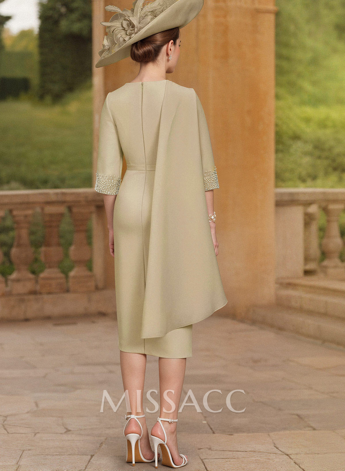 Sheath/Column Scoop Neck Elastic Satin Mother Of The Bride Dresses With Flower(s)