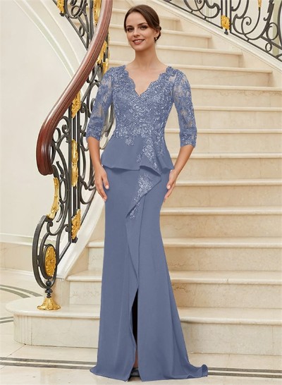 Trumpet/Mermaid V-Neck 3/4 Sleeves Lace Mother Of The Bride Dresses