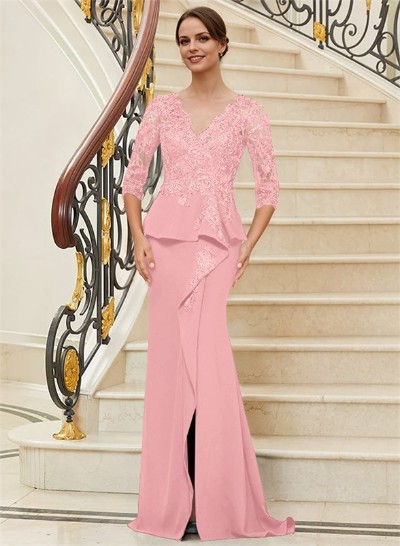 Trumpet/Mermaid V-Neck 3/4 Sleeves Lace Mother Of The Bride Dresses