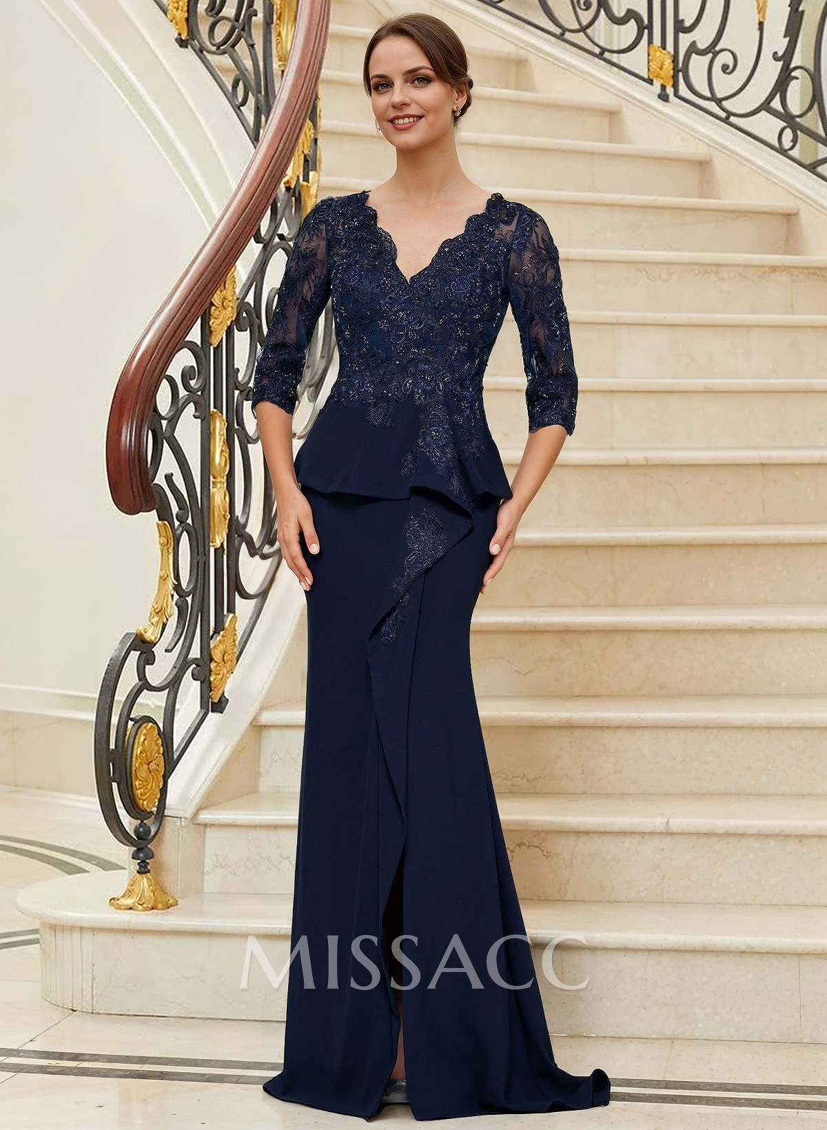 Trumpet/Mermaid V-Neck 3/4 Sleeves Lace Mother Of The Bride Dresses Trumpet/Mermaid V-Neck 3/4 Sleeves Lace Mother Of The Bride Dresses