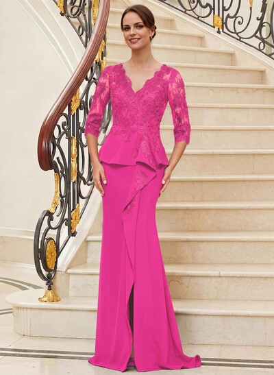 Trumpet/Mermaid V-Neck 3/4 Sleeves Lace Mother Of The Bride Dresses