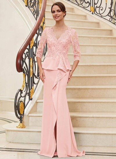 Trumpet/Mermaid V-Neck 3/4 Sleeves Lace Mother Of The Bride Dresses