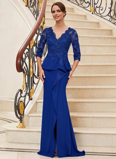 Trumpet/Mermaid V-Neck 3/4 Sleeves Lace Mother Of The Bride Dresses
