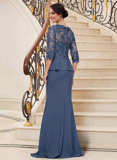 Trumpet/Mermaid V-Neck 3/4 Sleeves Lace Mother Of The Bride Dresses