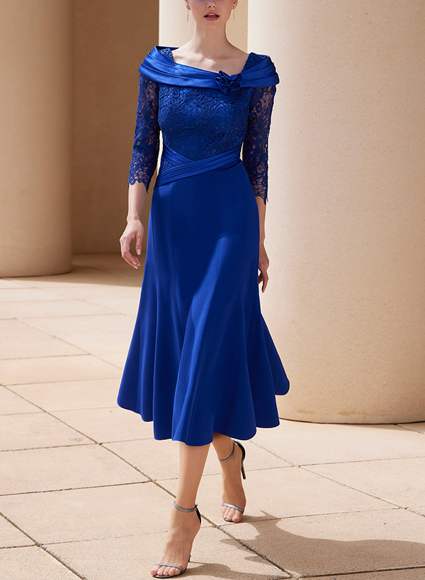 A-Line Scoop Neck 3/4 Sleeves Lace/Elastic Satin Mother Of The Bride Dresses