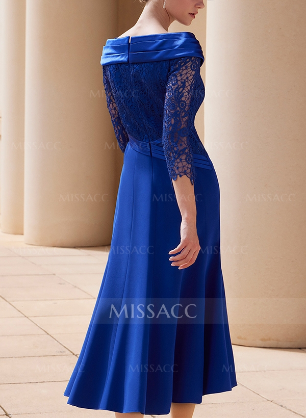 A-Line Scoop Neck 3/4 Sleeves Lace/Elastic Satin Mother Of The Bride Dresses