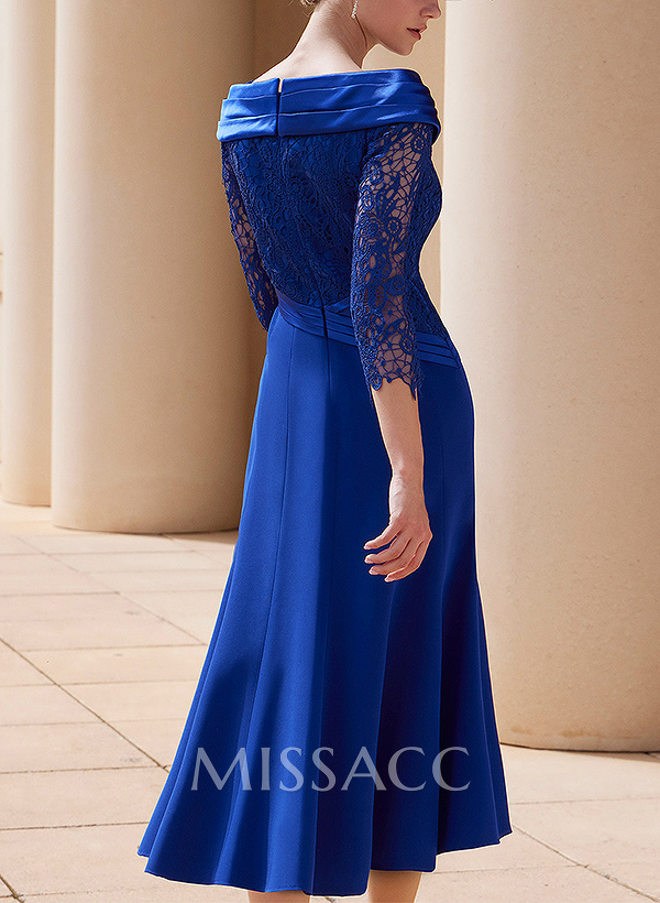 A-Line Scoop Neck 3/4 Sleeves Lace/Elastic Satin Mother Of The Bride Dresses