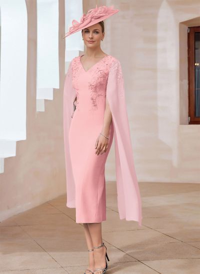 Sheath/Column V-Neck Sleeveless Lace/Elastic Satin Mother Of The Bride Dresses