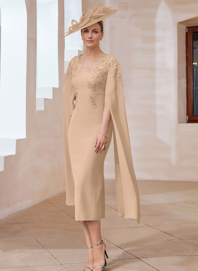 Sheath/Column V-Neck Sleeveless Lace/Elastic Satin Mother Of The Bride Dresses