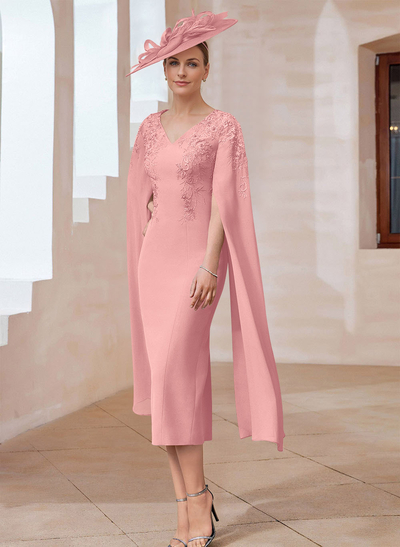Sheath/Column V-Neck Sleeveless Lace/Elastic Satin Mother Of The Bride Dresses