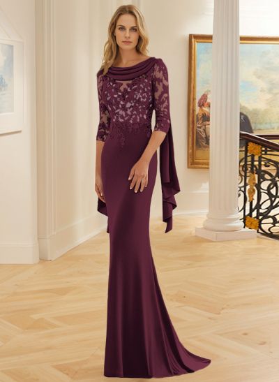 Elegant Cowl Neck Lace Sleeves Mother Of The Bride Dresses