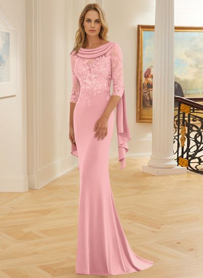 Elegant Cowl Neck Lace Sleeves Mother Of The Bride Dresses