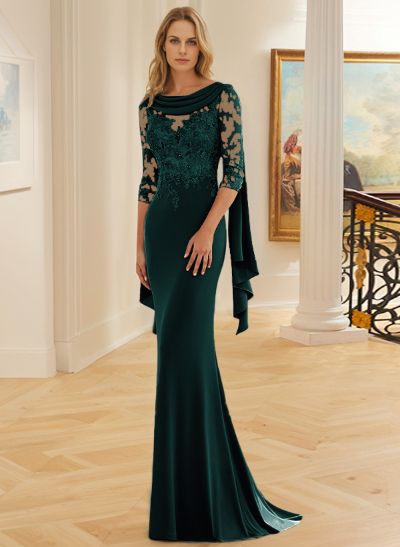 Elegant Cowl Neck Lace Sleeves Mother Of The Bride Dresses