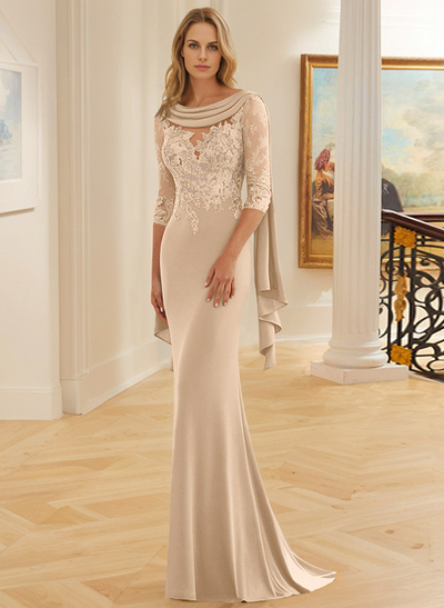Elegant Cowl Neck Lace Sleeves Mother Of The Bride Dresses