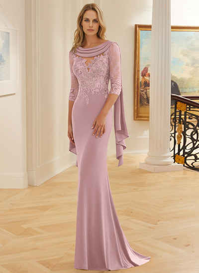 Elegant Cowl Neck Lace Sleeves Mother Of The Bride Dresses