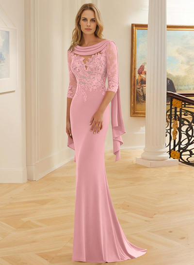 Elegant Cowl Neck Lace Sleeves Mother Of The Bride Dresses