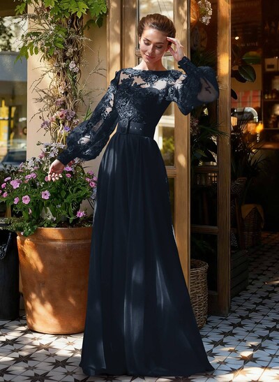 Lace Long Sleeves A-Line Chiffon Mother Of The Bride Dresses