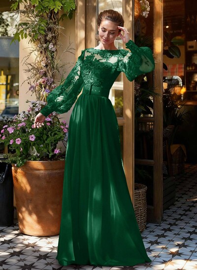 Lace Long Sleeves A-Line Chiffon Mother Of The Bride Dresses
