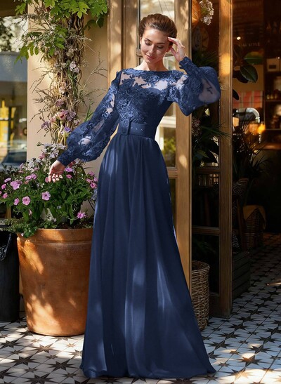 Lace Long Sleeves A-Line Chiffon Mother Of The Bride Dresses