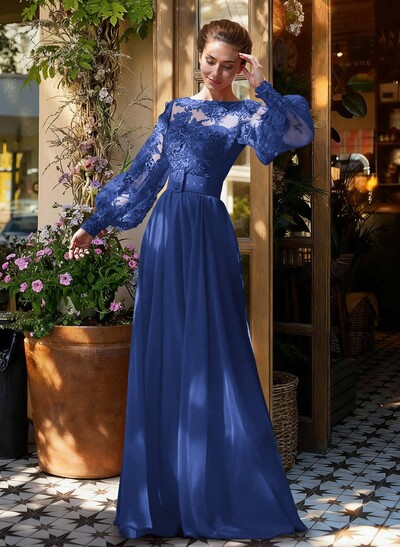 Lace Long Sleeves A-Line Chiffon Mother Of The Bride Dresses