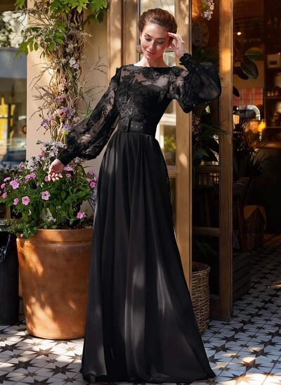 Lace Long Sleeves A-Line Chiffon Mother Of The Bride Dresses