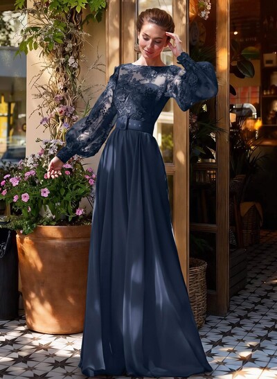 Long Sleeve Lace A-Line Chiffon Mother Of The Bride Dresses