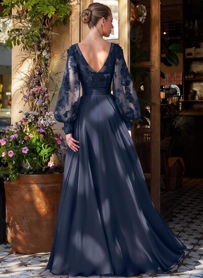 Long Sleeve Lace A-Line Chiffon Mother Of The Bride Dresses