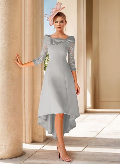 A-Line 3/4 Sleeves Asymmetrical Elastic Satin Mother Of The Bride Dresses