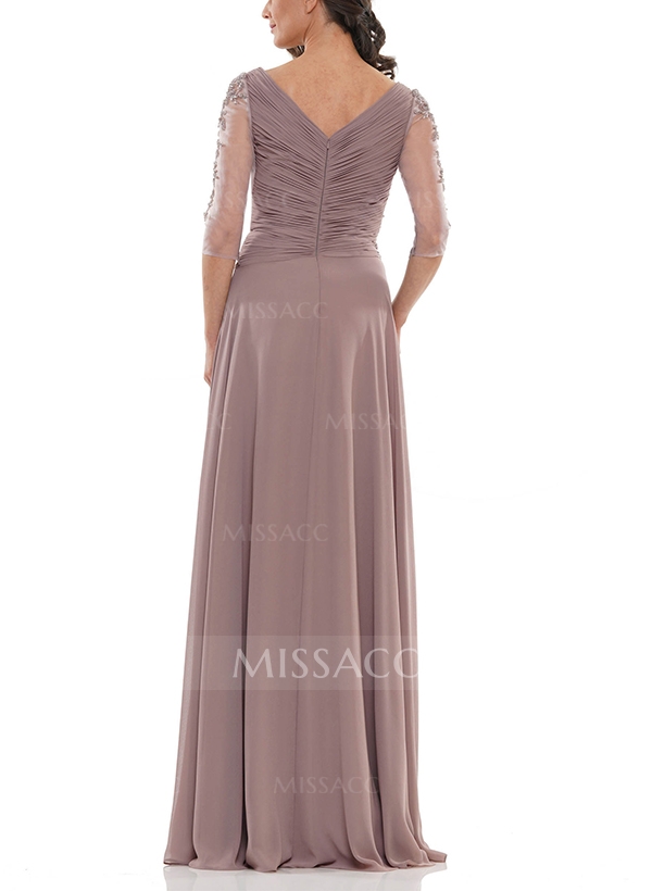 A-Line V-Neck 1/2 Sleeves Chiffon/Lace Mother Of The Bride Dresses