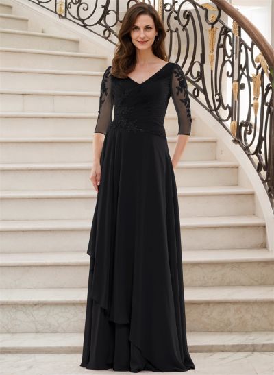 A-Line V-Neck 1/2 Sleeves Chiffon/Lace Mother Of The Bride Dresses