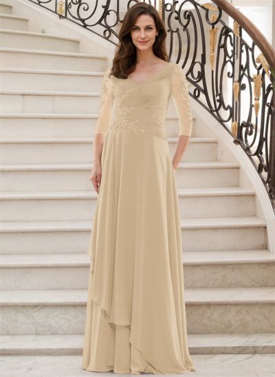 A-Line V-Neck 1/2 Sleeves Chiffon/Lace Mother Of The Bride Dresses