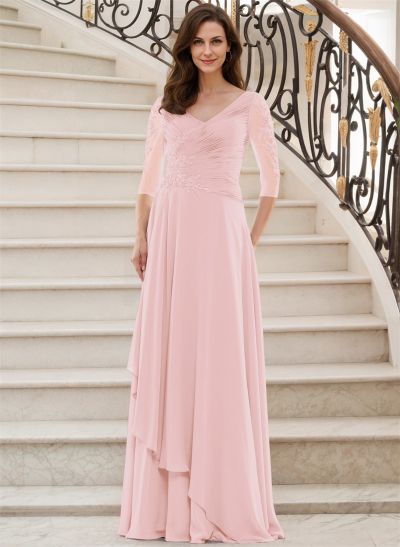 A-Line V-Neck 1/2 Sleeves Chiffon/Lace Mother Of The Bride Dresses