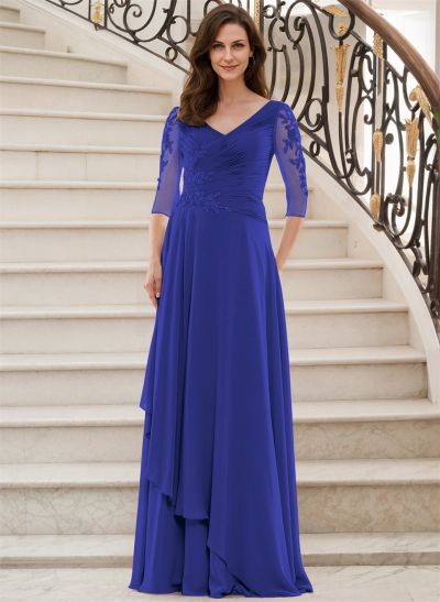 A-Line V-Neck 1/2 Sleeves Chiffon/Lace Mother Of The Bride Dresses