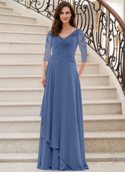 A-Line V-Neck 1/2 Sleeves Chiffon/Lace Mother Of The Bride Dresses