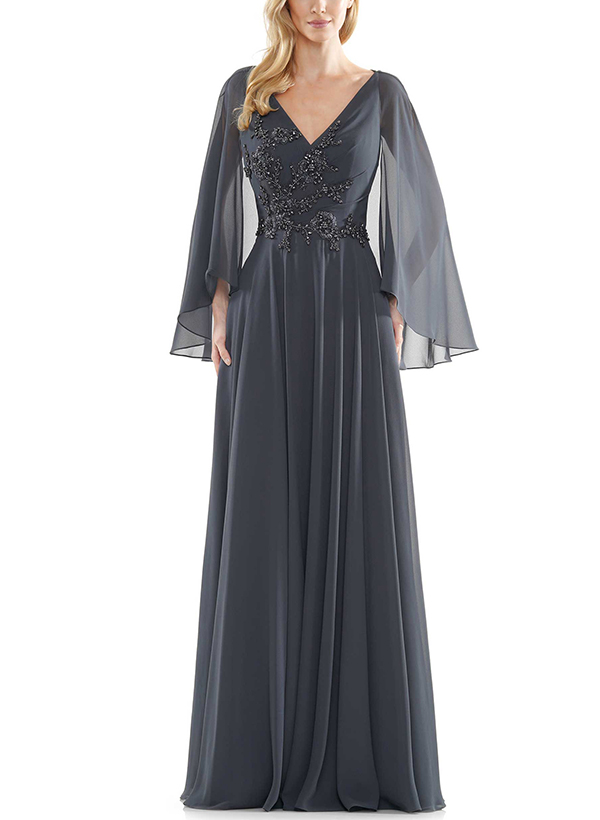 A-Line V-Neck Long Sleeves Chiffon/Lace Mother Of The Bride Dresses