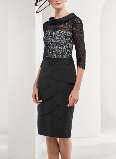 Elegant Cowl Neck Lace Sheath Cocktail Dresses With Knee-Length
