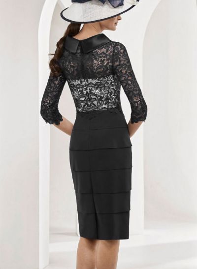 Elegant Cowl Neck Lace Sheath Cocktail Dresses With Knee-Length