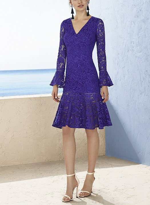 Lace V-Neck Long Sleeves Mother Of The Bride Dresses