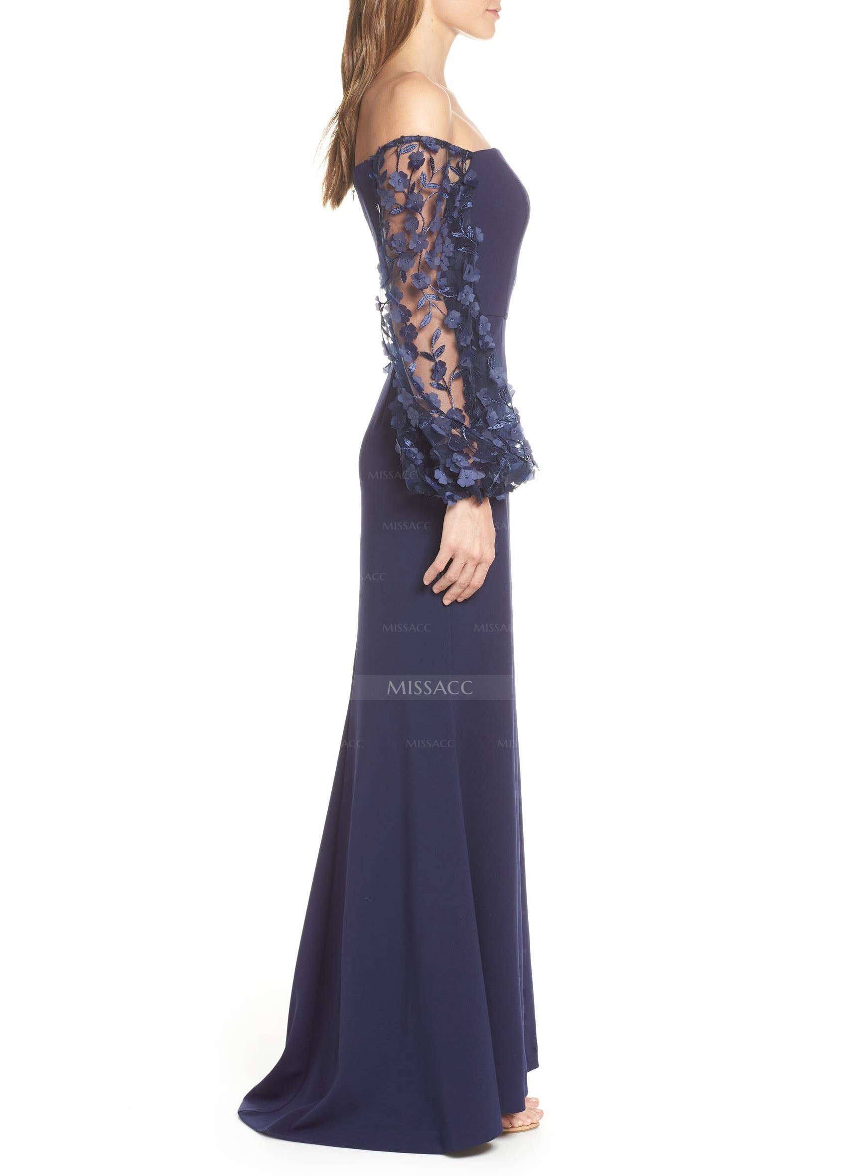 Lace Long Sleeves Off-The-Shoulder Sheath/Column Mother Of The Bride Dresses With Elastic Satin