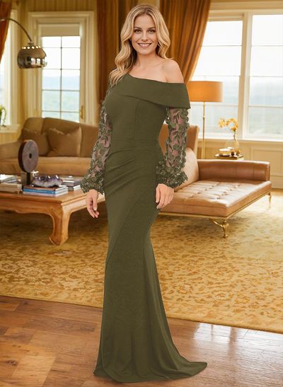 Lace Long Sleeves Trumpet/Mermaid Asymmetrical Neck Mother Of The Bride Dresses