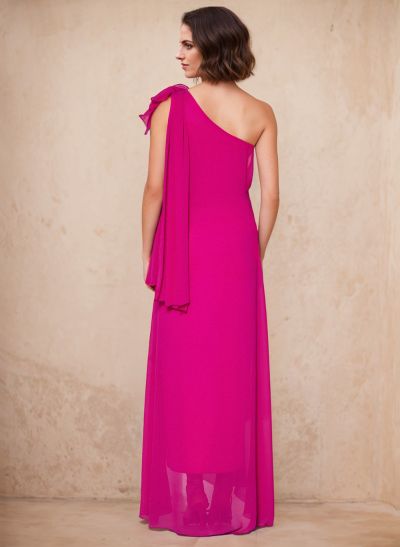 One-Shoulder Floor-Length Chiffon Mother Of The Bride Dresses With Split Front