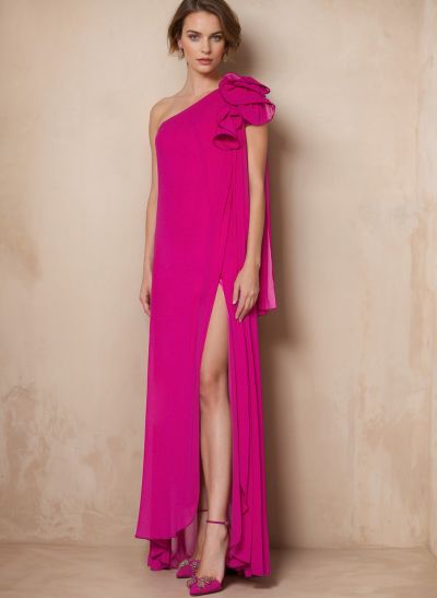 One-Shoulder Floor-Length Chiffon Mother Of The Bride Dresses With Split Front