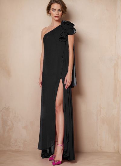 One-Shoulder Floor-Length Chiffon Mother Of The Bride Dresses With Split Front