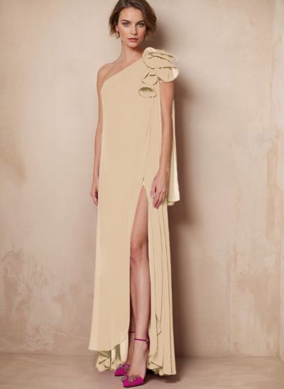 One-Shoulder Floor-Length Chiffon Mother Of The Bride Dresses With Split Front