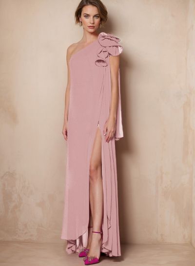 One-Shoulder Floor-Length Chiffon Mother Of The Bride Dresses With Split Front