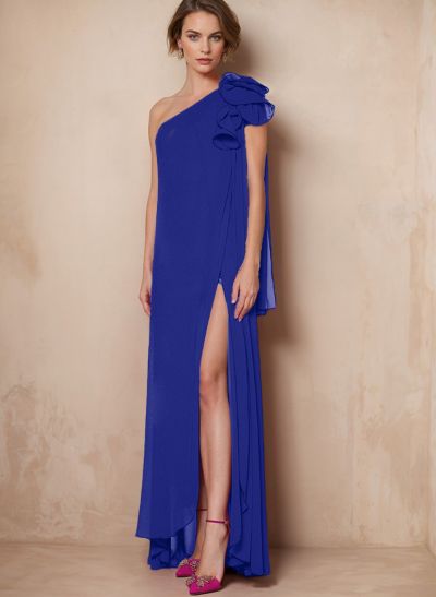 One-Shoulder Floor-Length Chiffon Mother Of The Bride Dresses With Split Front